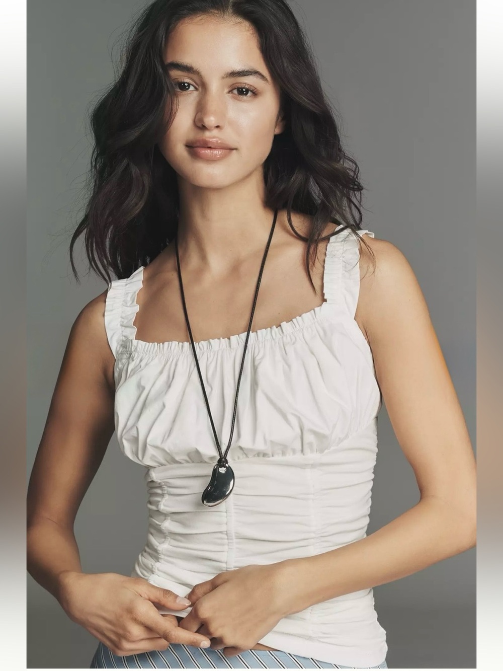 LIKE NEW Maeve Women’s White Ruched Camisole ~ Ruffled Straps - Romantic ~ L